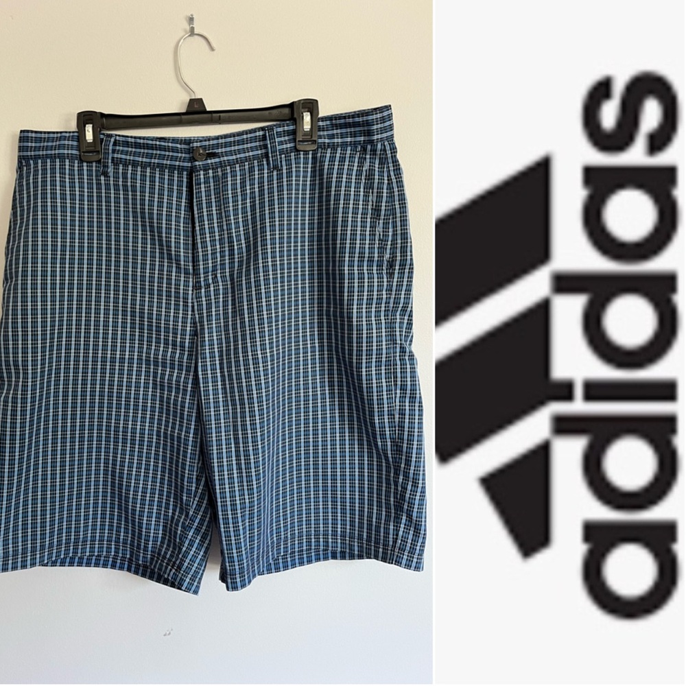 Adidas Blue plaid Flat Front golf  Shorts size 36
